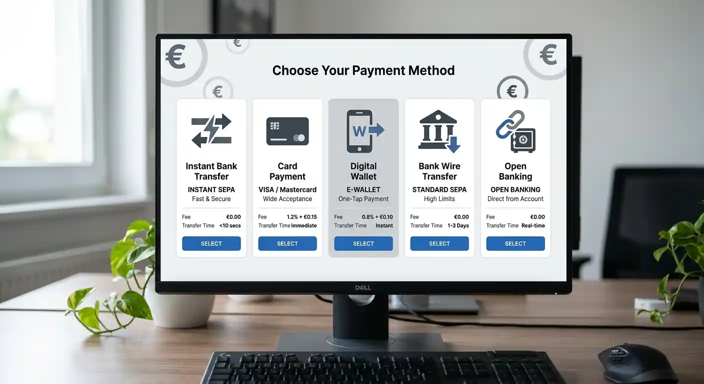 Vergleich verschiedener Zahlungsmethoden auf modernem Banking-Interface