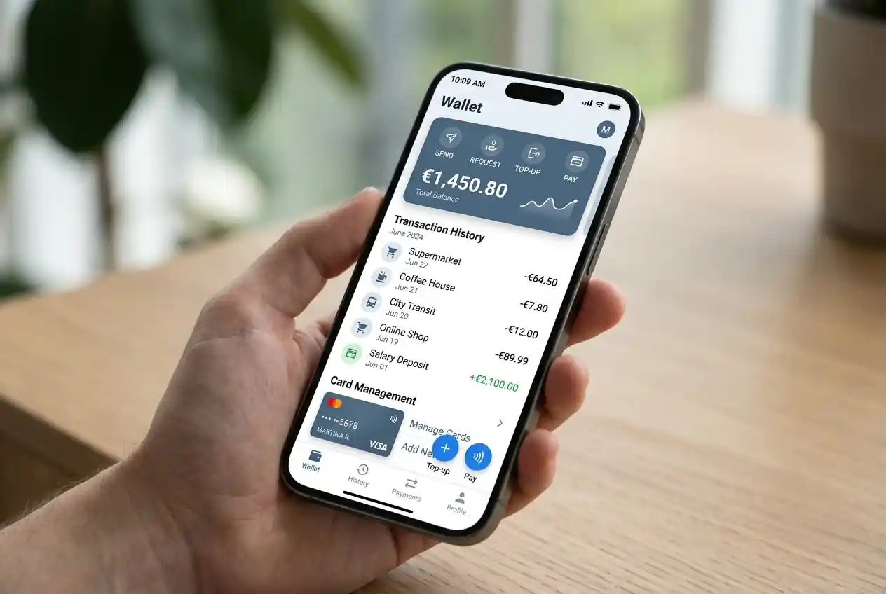 Digitaler Gutschein-Code auf Smartphone-Display mit EMI-Lizenz-Symbol