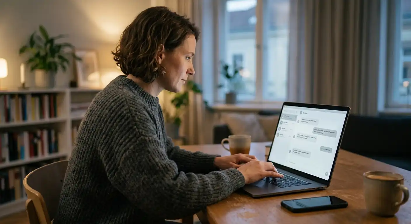 Person am Laptop kontaktiert den Kundendienst wegen einer ausstehenden Casino-Auszahlung