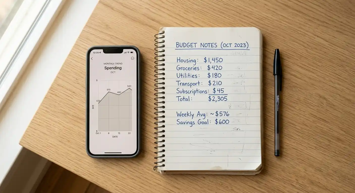Notizblock mit Stift und handschriftlichen Einsatznotizen neben einer ruhigen Bildschirmkurve