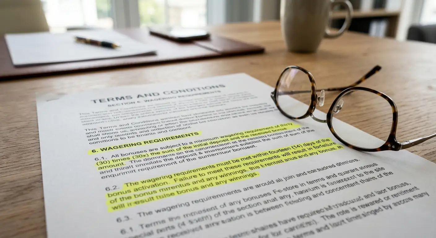 Dokument mit Bonusbedingungen wird mit Marker hervorgehoben