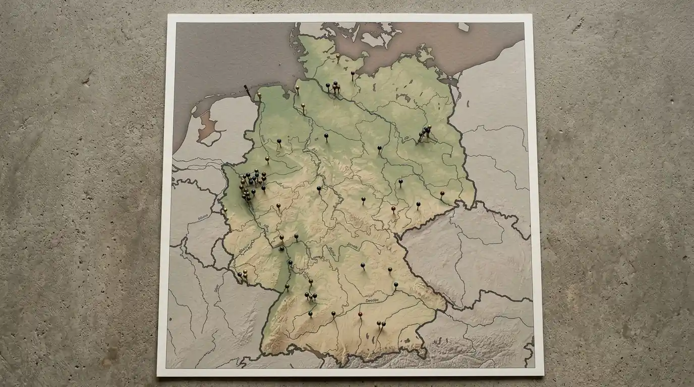 Karte Deutschlands mit markierten Standorten für legale Glücksspielanbieter