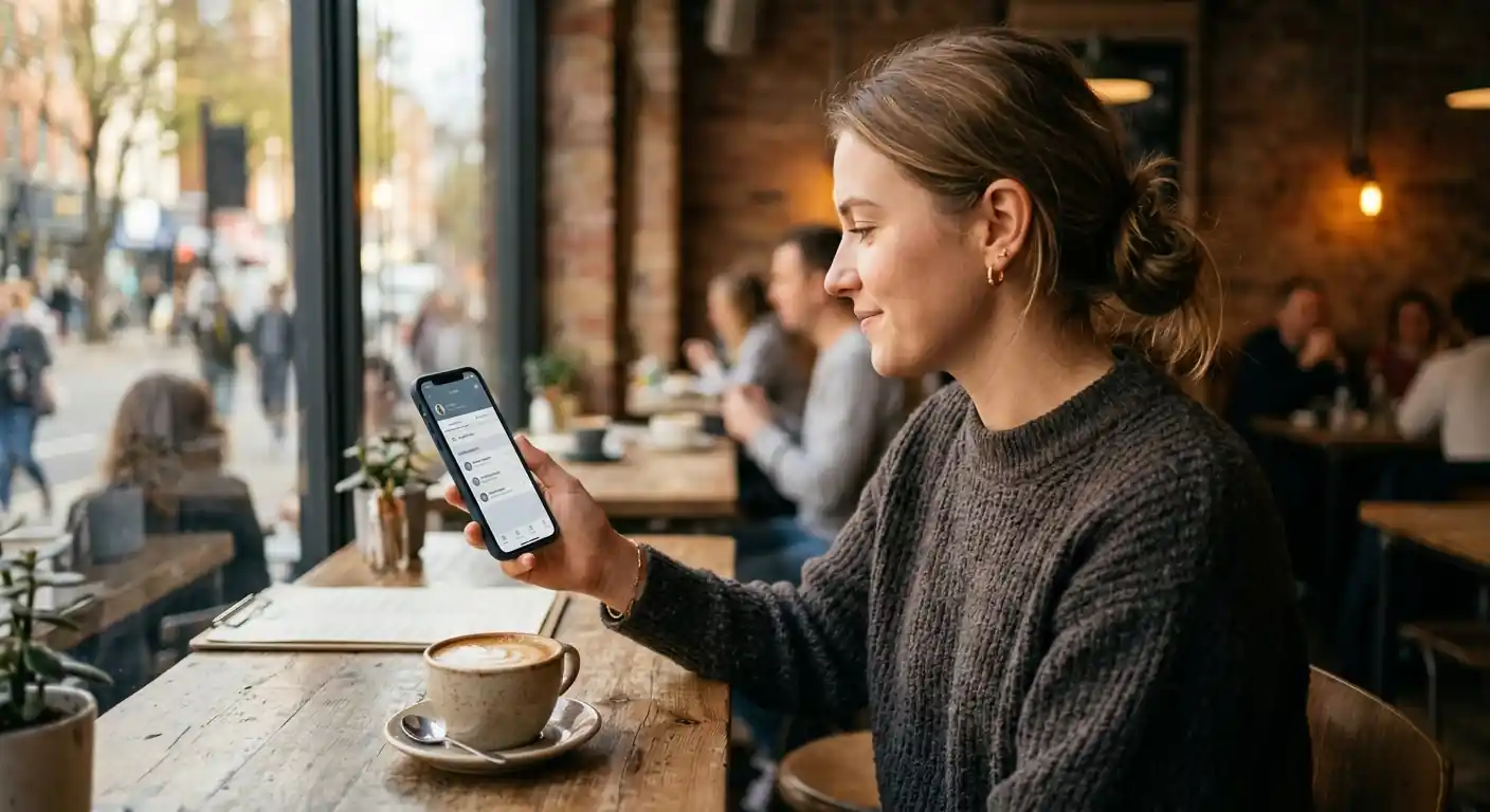 Hand hält ein Smartphone mit neutraler Casino-App-Oberfläche auf dem Bildschirm