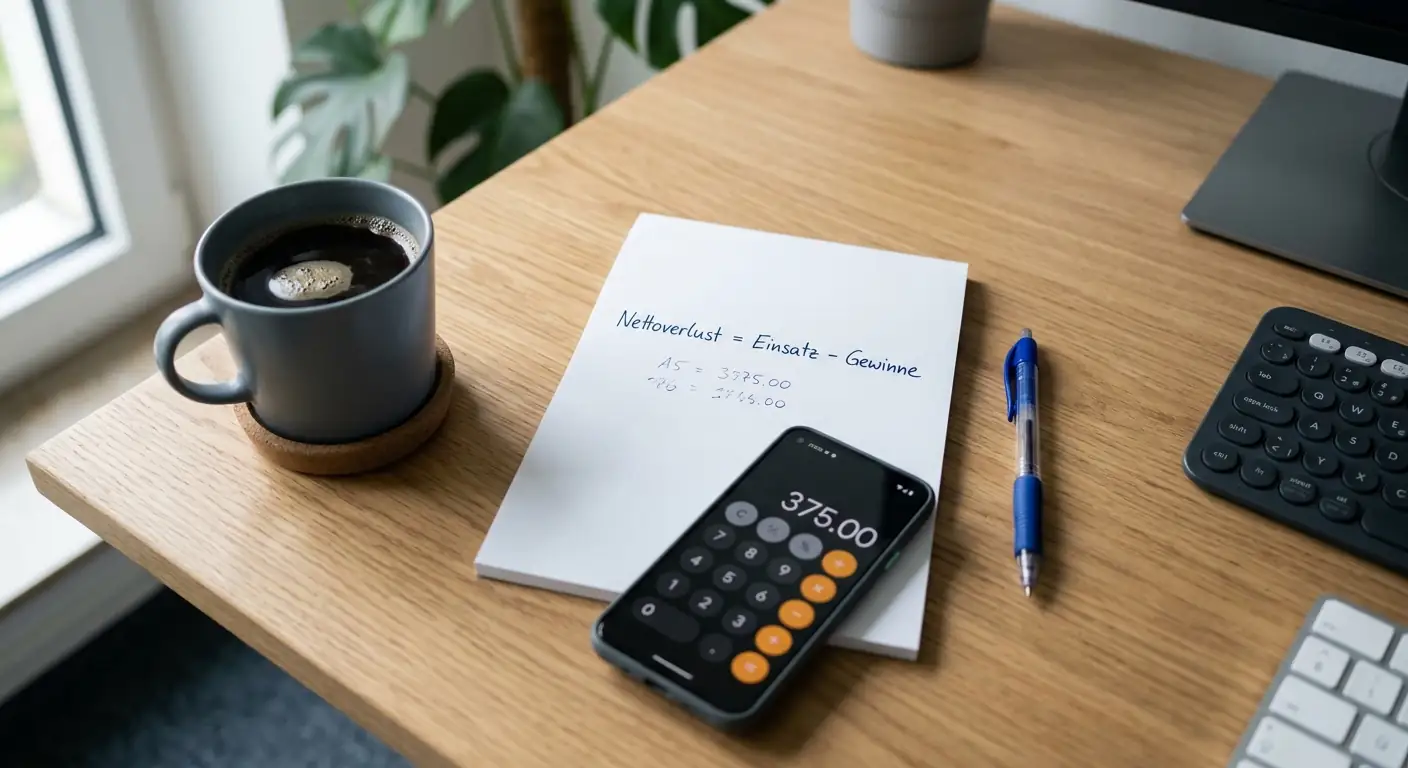 Notizblock mit Cashback-Berechnung und Stift auf Schreibtisch