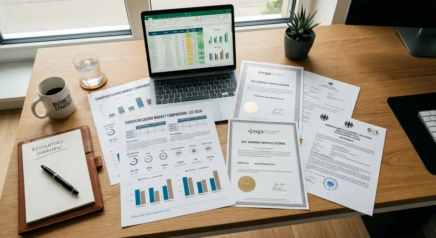 Vergleichstabelle auf Computerbildschirm mit Casino-Logos