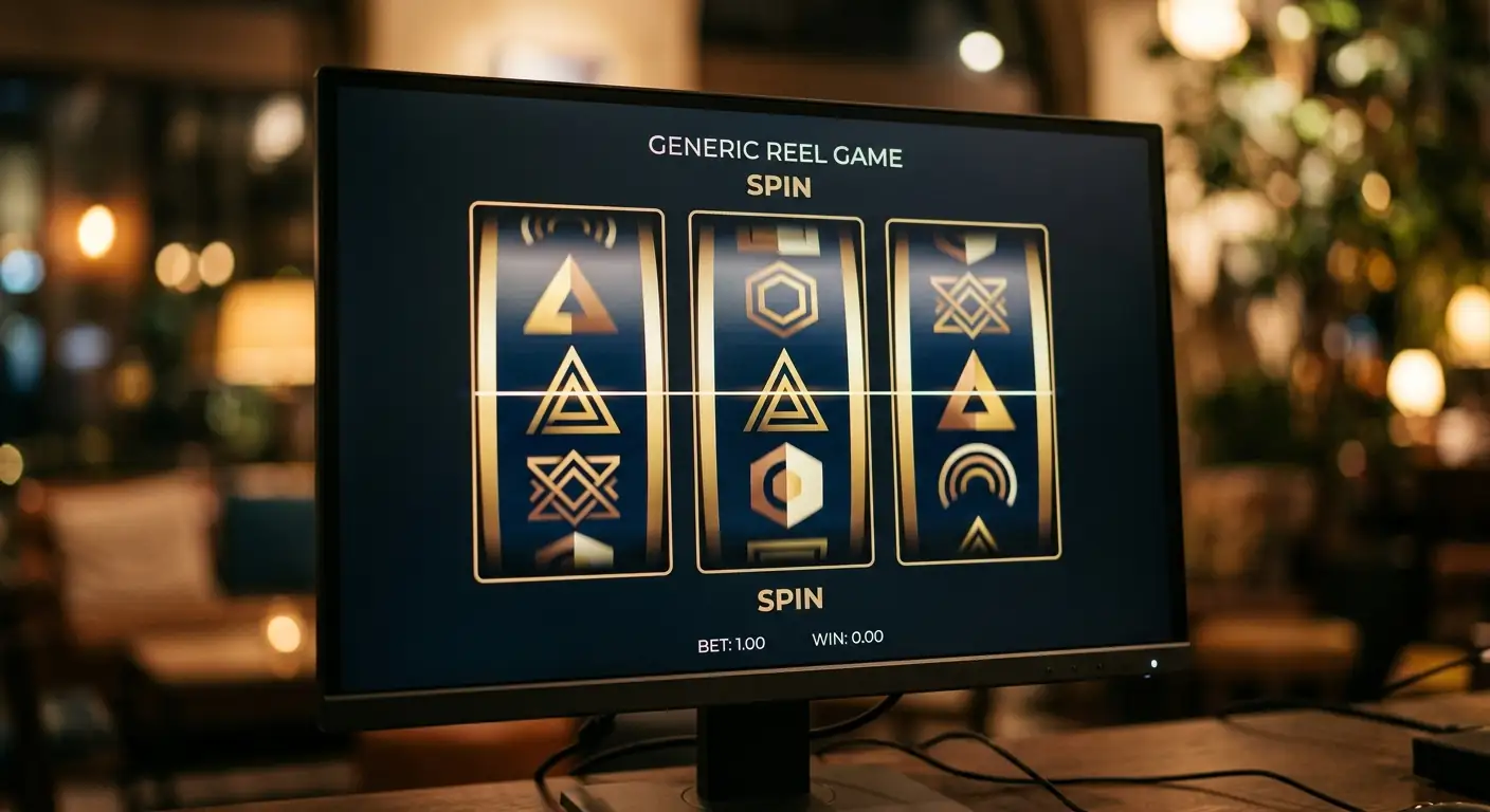 Generische Spielautomaten-Walzen mit abstrakten Symbolen auf einem Bildschirm