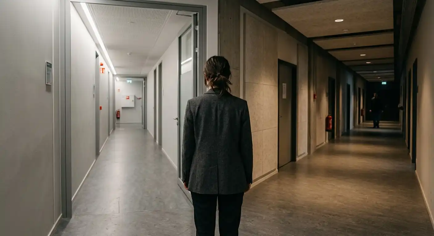 Person an einer symbolischen Weggabelung zwischen reguliertem und offenem Weg