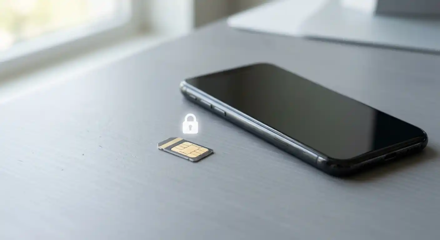 SIM-Karte mit Drittanbieter-Sperre-Symbol und Mobilfunkanbieter-Logos