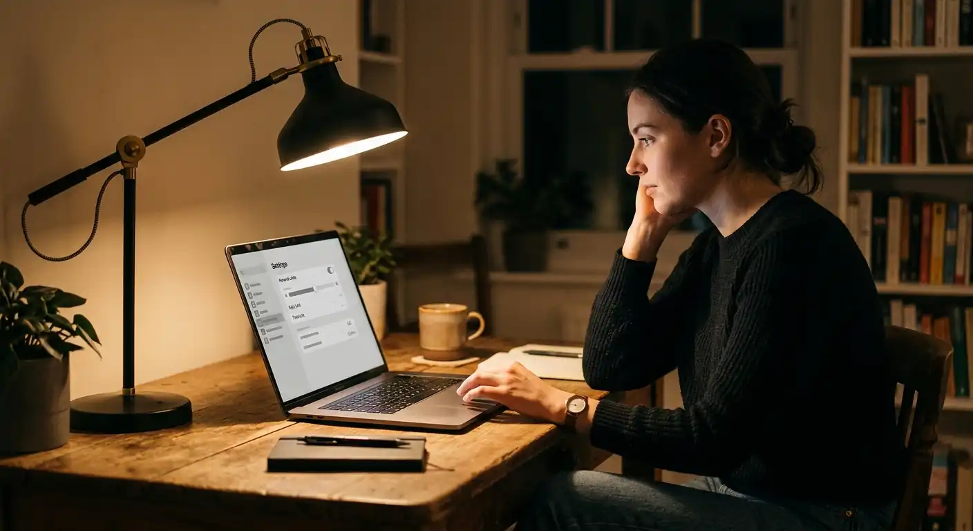 Person setzt am Laptop bewusst ein eigenes Einzahlungslimit ohne staatliche Vorgabe