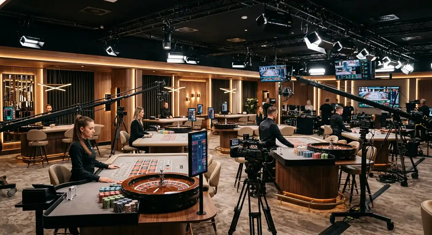 Evolution Gaming Live-Studio mit mehreren Roulette-Tischen