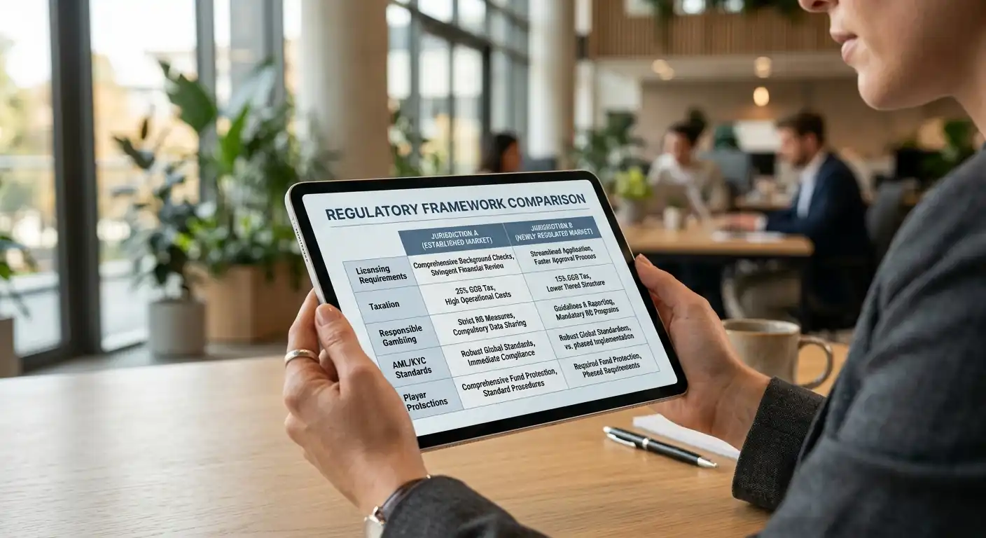 Vergleichstabelle auf Tablet mit deutscher und Curaçao-Lizenz Unterschieden