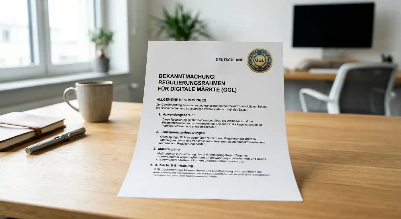 Gesetzesdokument mit GGL-Siegel und deutschen Regulierungsrichtlinien