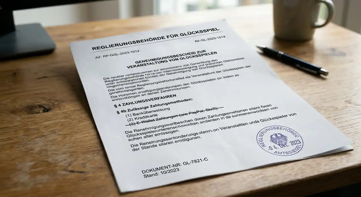 Offizielles Dokument mit GGL-Logo und durchgestrichener Neteller-Referenz