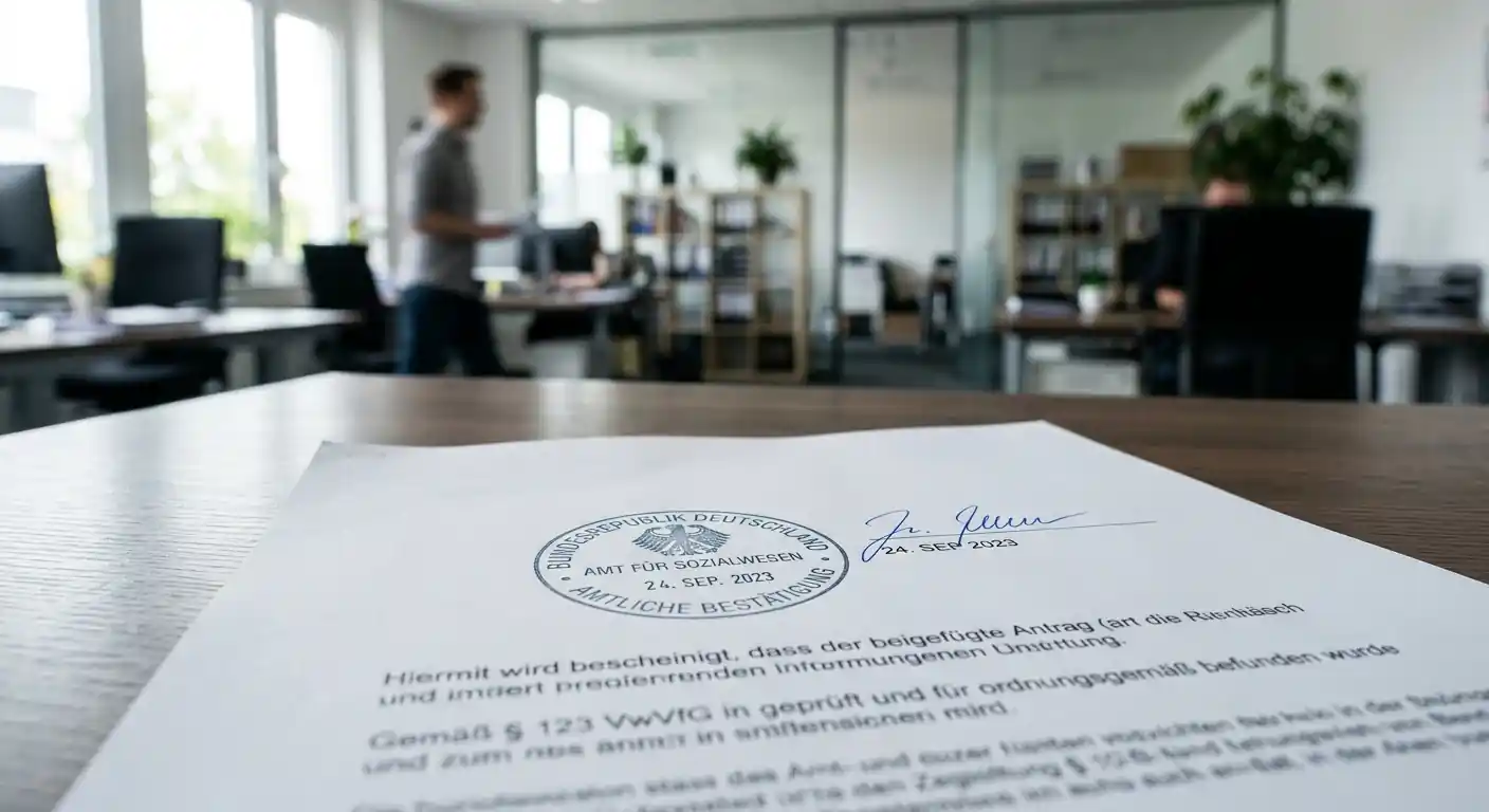 Offizielles Dokument mit GGL-Stempel und OASIS-Registrierungsinformationen