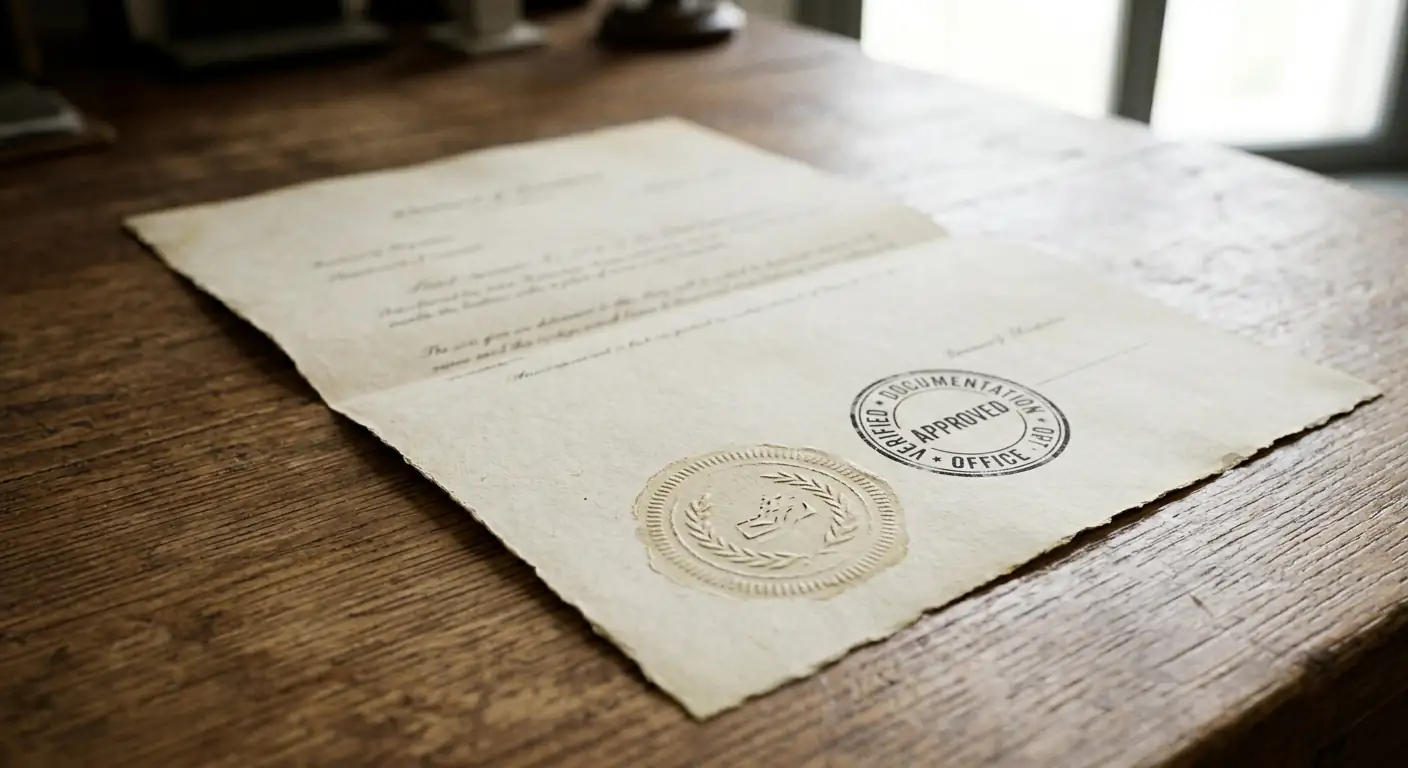 Offizielles Dokument mit neutralem Siegel und Stempel auf hellem Hintergrund