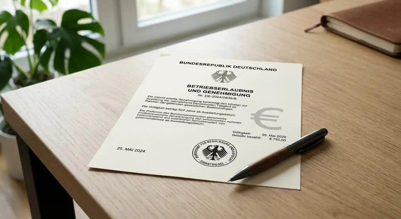 Gesetzesdokument und GGL-Lizenz-Symbol auf Schreibtisch