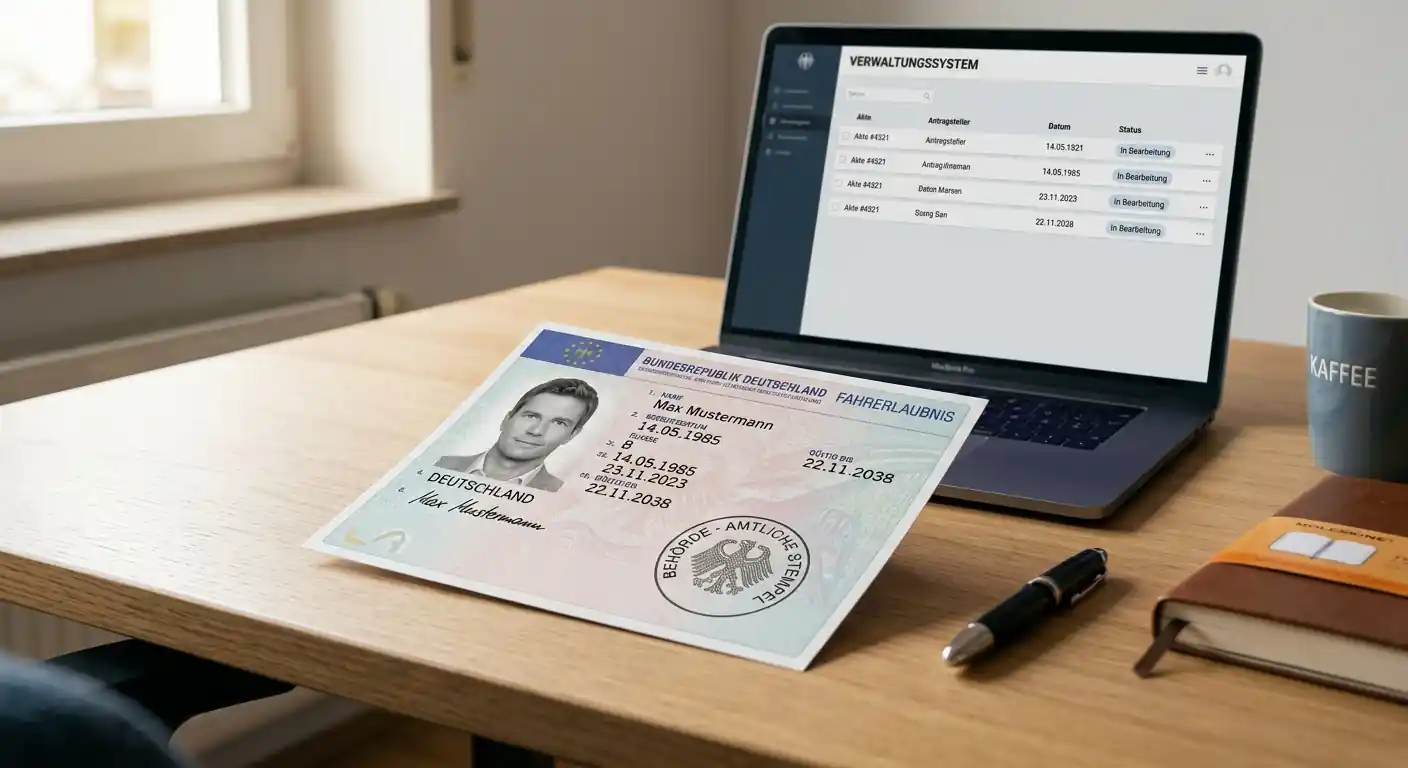 Offizielles deutsches Lizenzdokument mit GGL-Stempel auf Schreibtisch