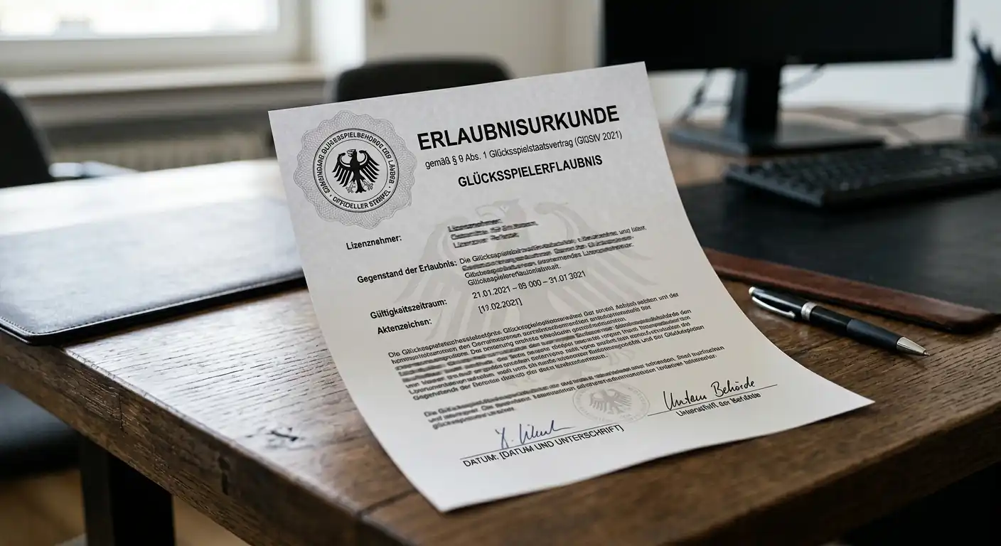 GGL Whitelist Dokument mit deutscher Glücksspiel-Lizenz und offiziellen Siegeln