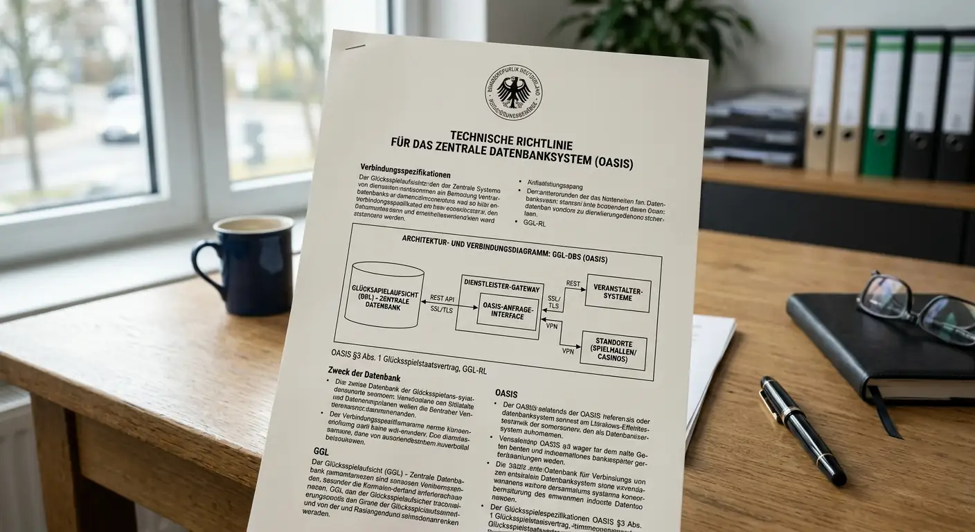 Offizielles Dokument mit GGL-Logo und OASIS-Datenbank-Schaubild