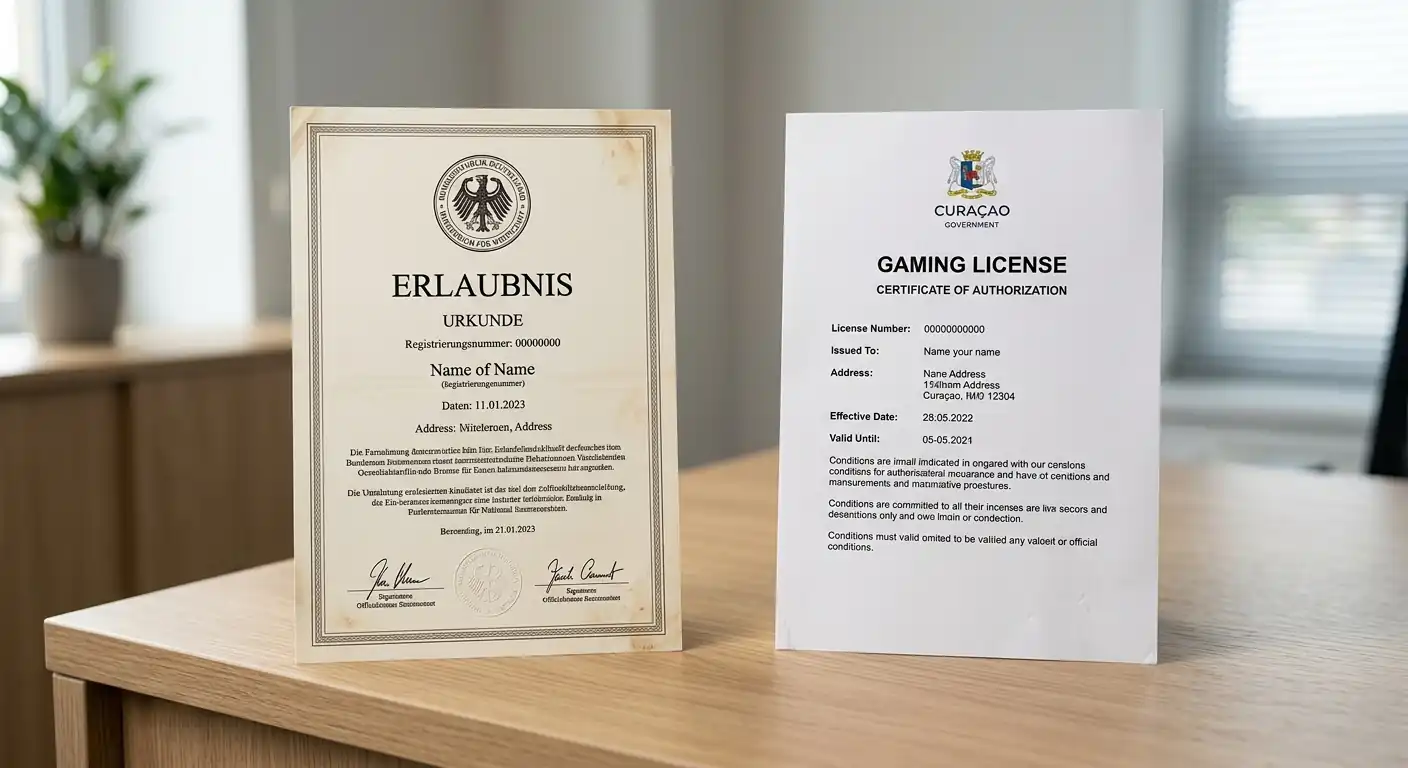 Dokument mit GGL-Lizenz und Offshore-Lizenz nebeneinander im Vergleich