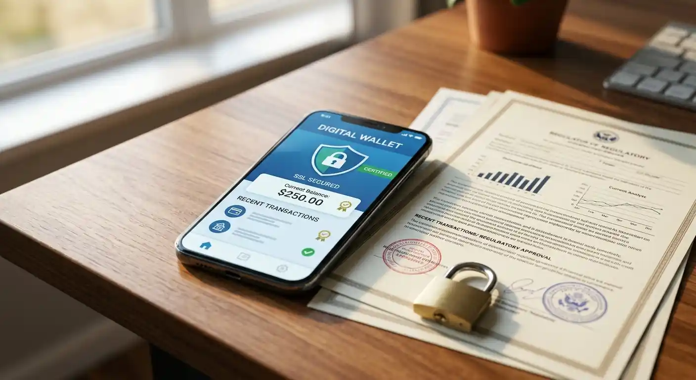 Jeton-Logo auf Smartphone-Bildschirm mit Sicherheitszertifikat und Lizenz-Informationen