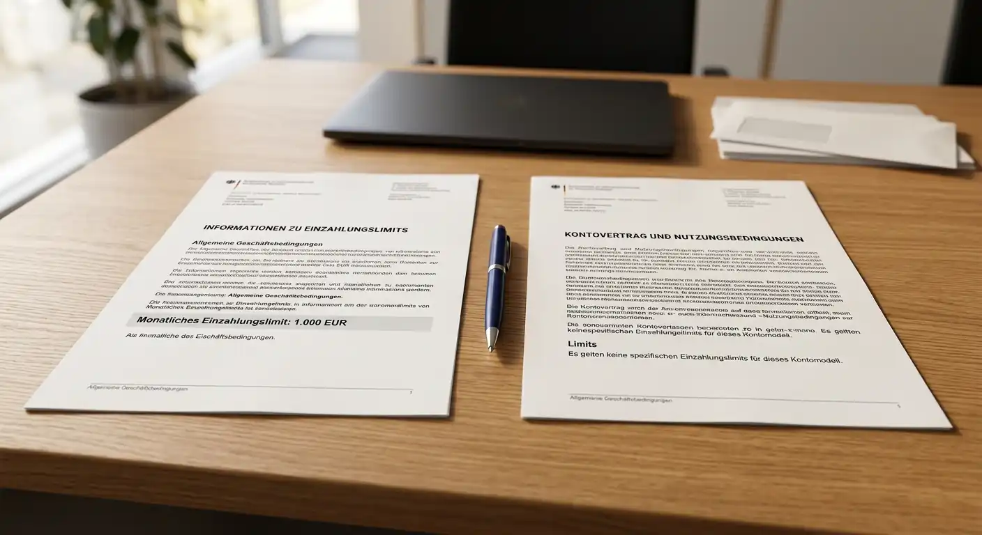 Vergleich zweier Dokumente zu Einzahlungslimits auf einem Schreibtisch