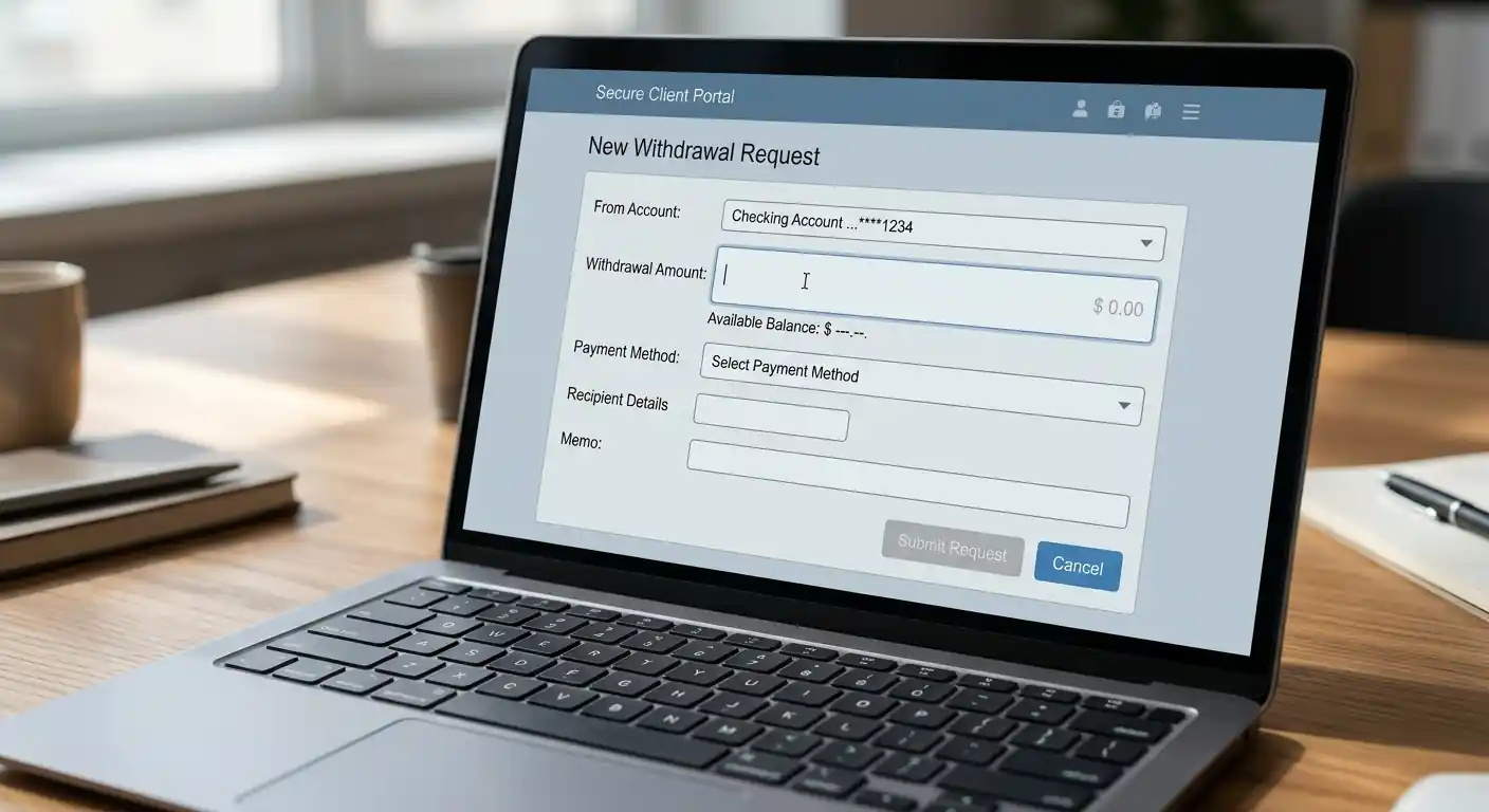 Laptop-Bildschirm mit Casino-Auszahlungsformular und MiFinity als ausgewählter Methode