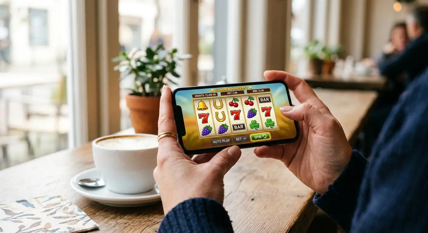 Smartphone mit Casino-Spiel in Landschaftsmodus