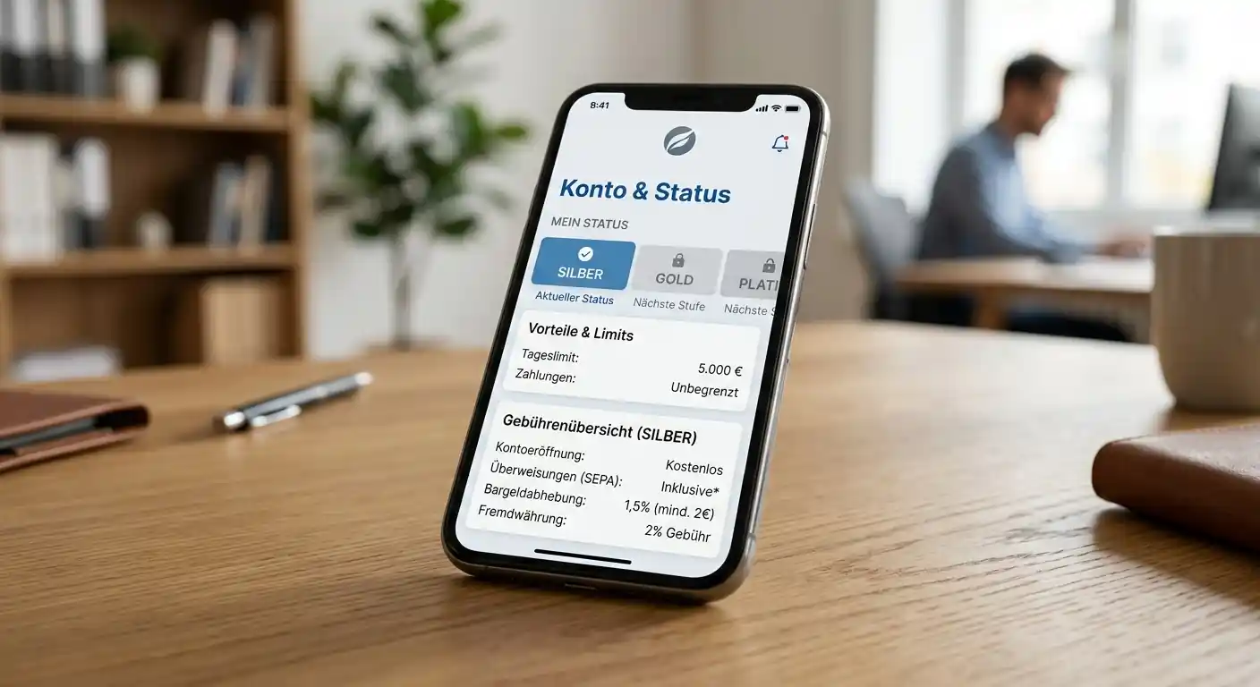 Smartphone mit Neteller-Gebührenübersicht und Kontostatus-Anzeige