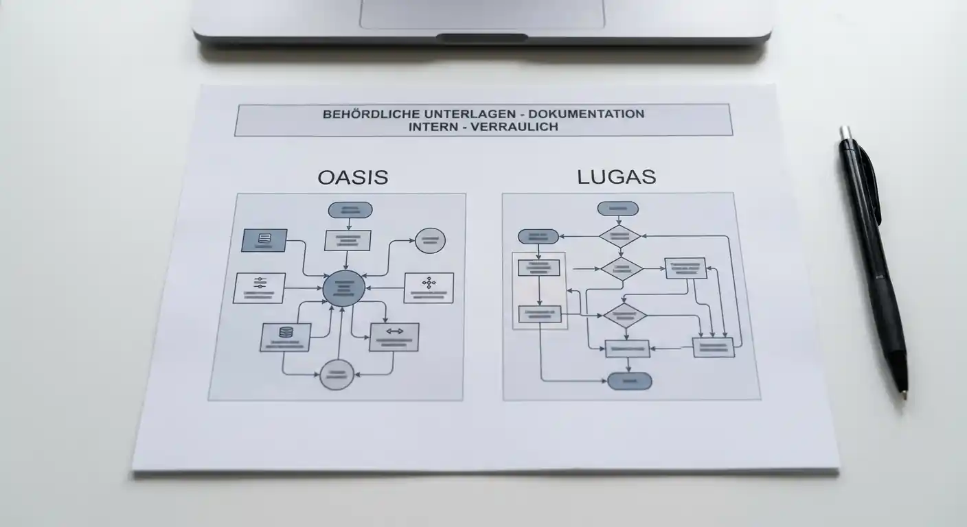 OASIS und LUGAS Regulierungssysteme schematisch auf Dokument dargestellt
