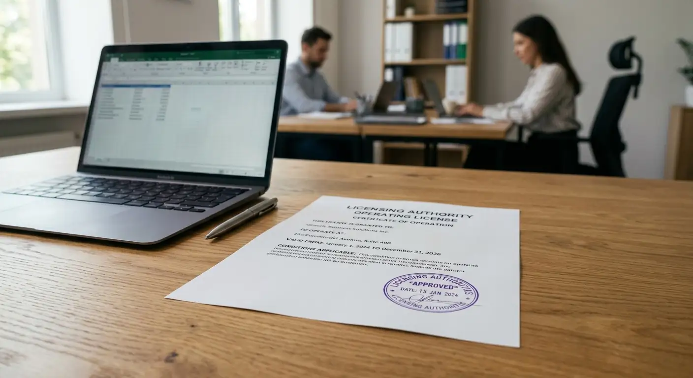 Gestempeltes Dokument mit Curacao-Lizenz auf Schreibtisch
