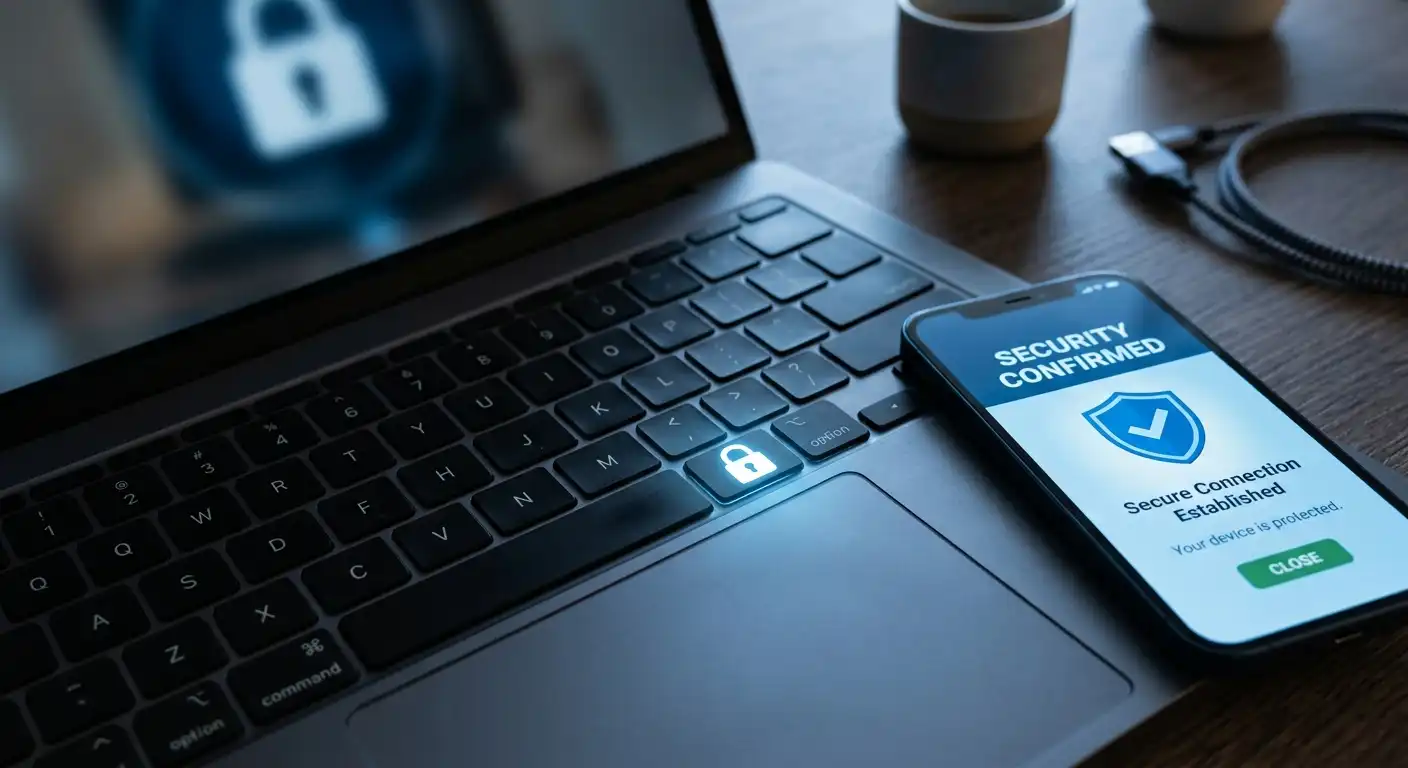 Laptop-Tastatur mit Vorhängeschloss-Symbol, Sicherheitskonzept