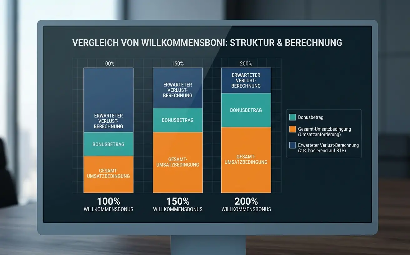 Vergleichsdiagramm zeigt Bonushöhe, Umsatzanforderungen und erwarteten Verlust