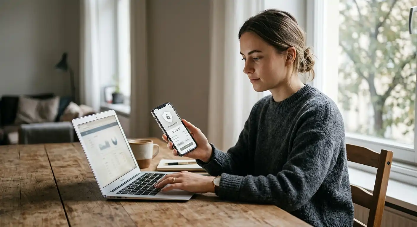 Person nutzt Online-Banking am Laptop für eine Casino-Einzahlung ohne Registrierung
