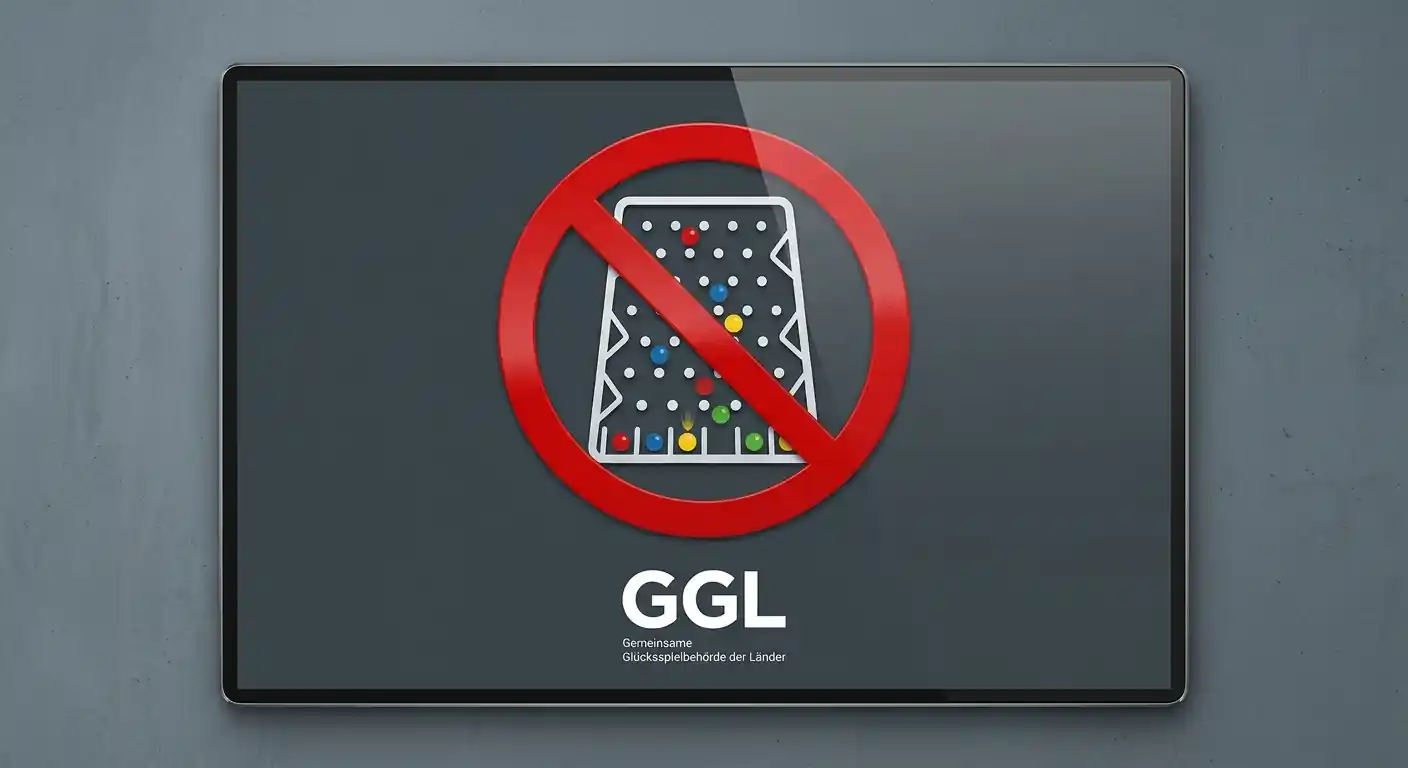 GGL-Logo und durchgestrichenes Plinko-Symbol zur Illustration der rechtlichen Situation