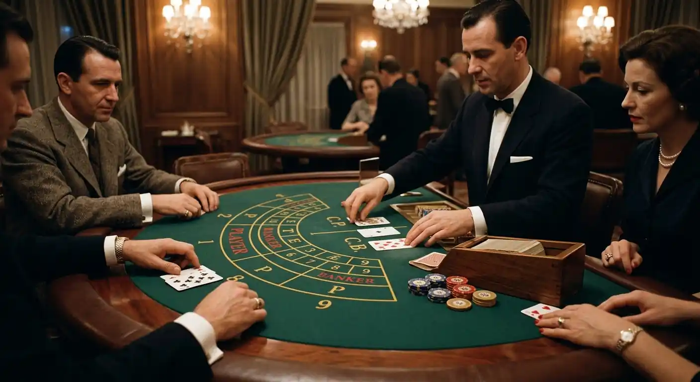 Historisches Baccarat-Spiel mit klassischem Kartendeck und Wetttafel