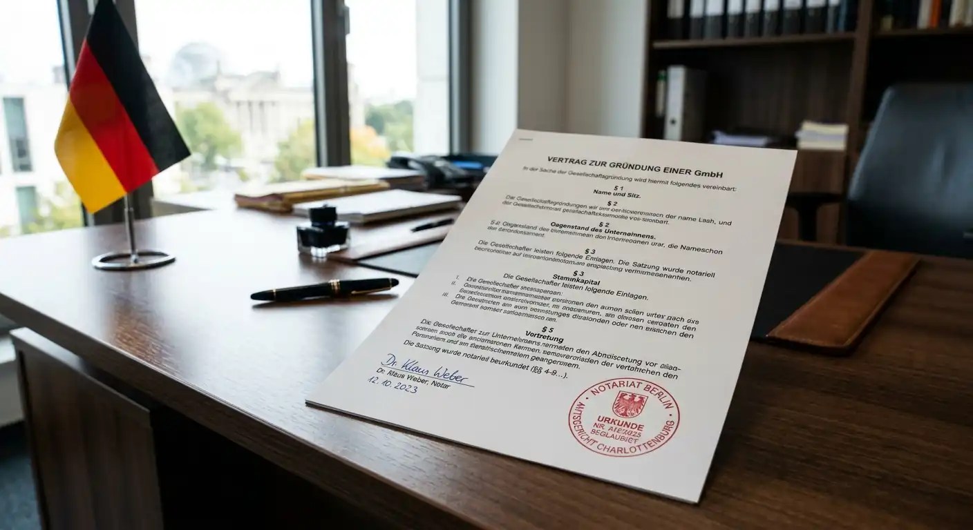 Gestempeltes Dokument mit Paragraphenzeichen und deutscher Flagge