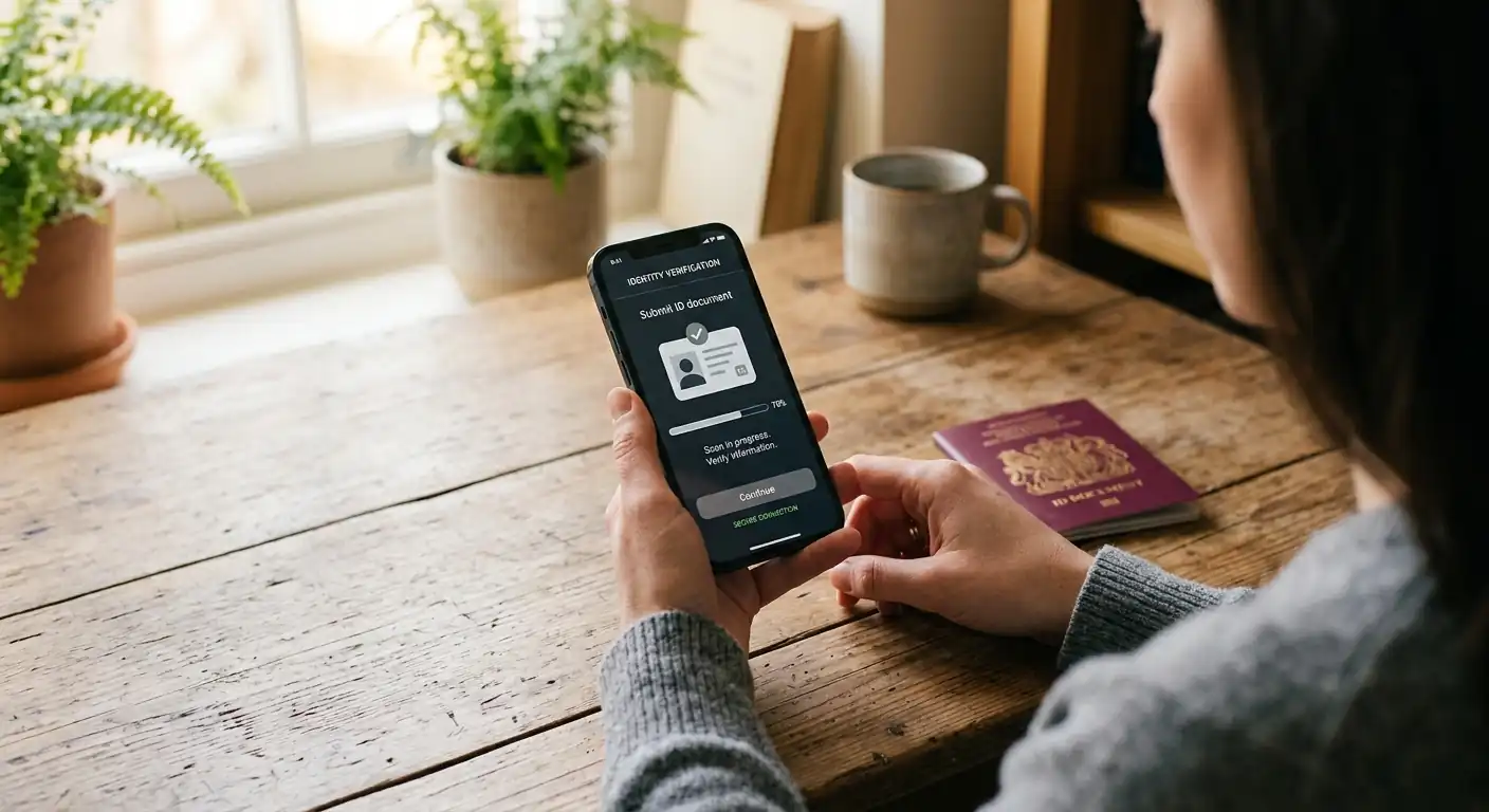 Person verifiziert Konto am Smartphone für einen Casino-Bonus