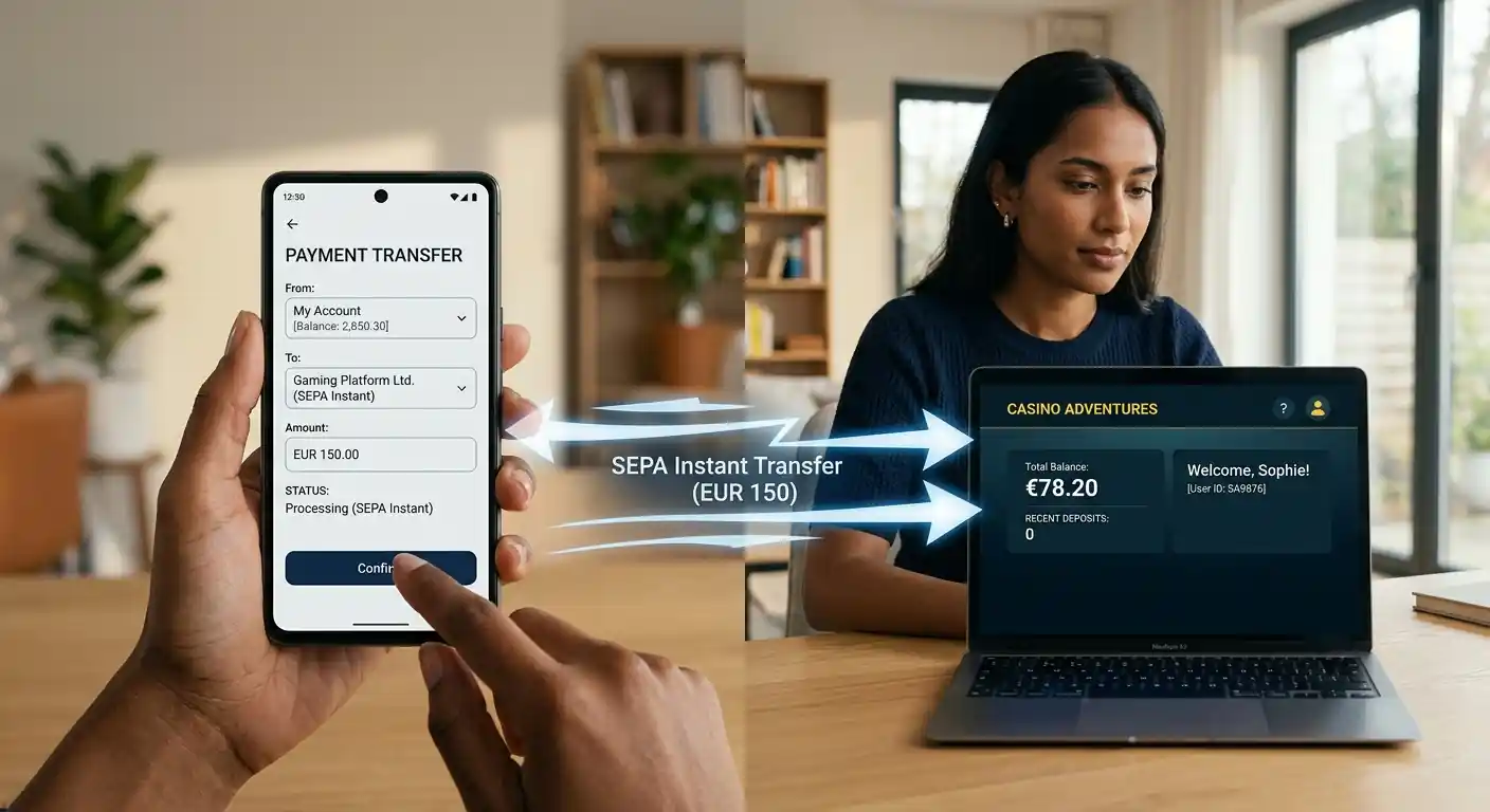 Person am Laptop mit Online-Banking-Interface
