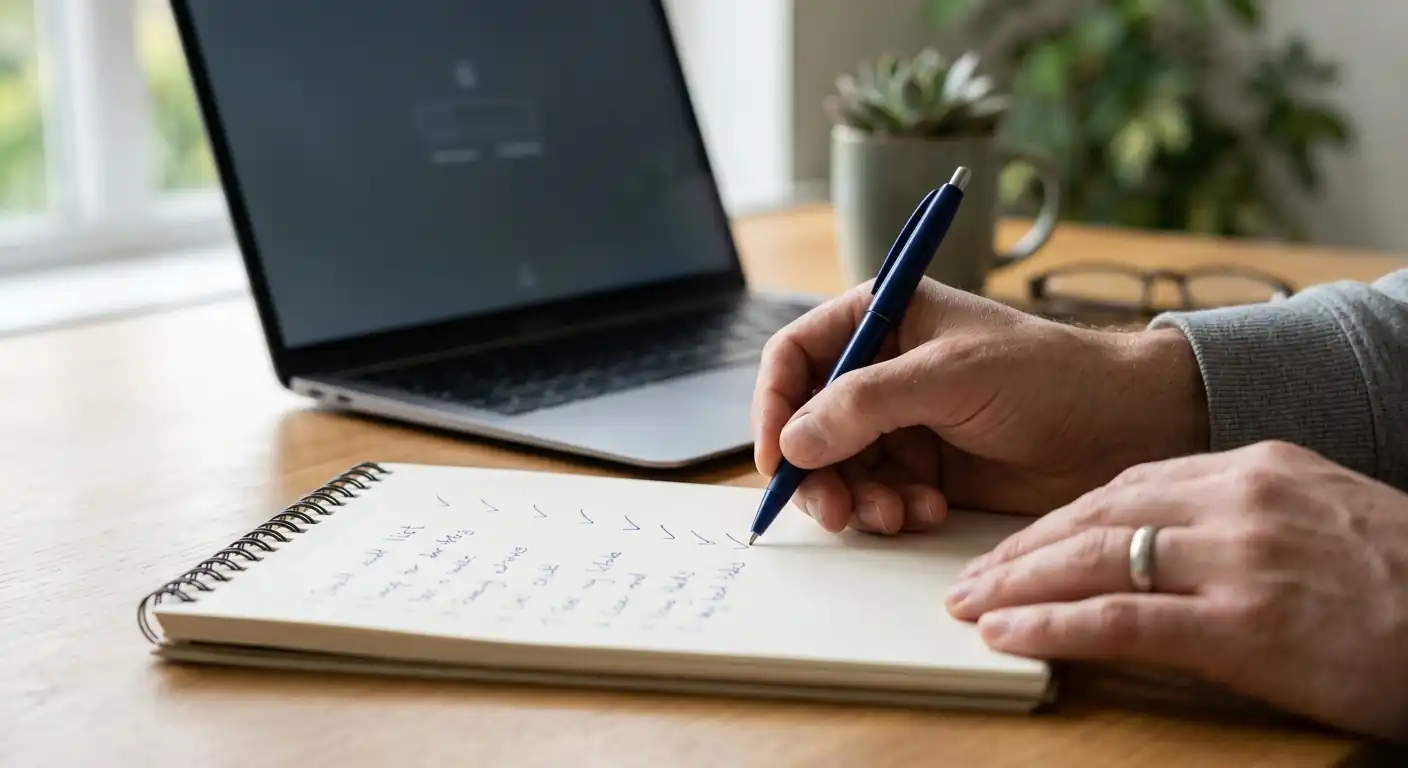 Handschriftliche Prüfliste zur Bewertung eines seriösen Casinos ohne Verifizierung