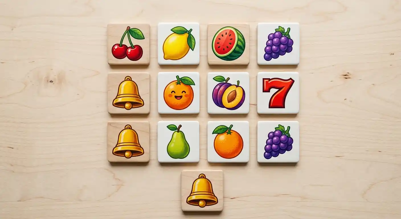 Übersichtliche Darstellung verschiedener Spielautomaten-Symbole auf neutralem Hintergrund