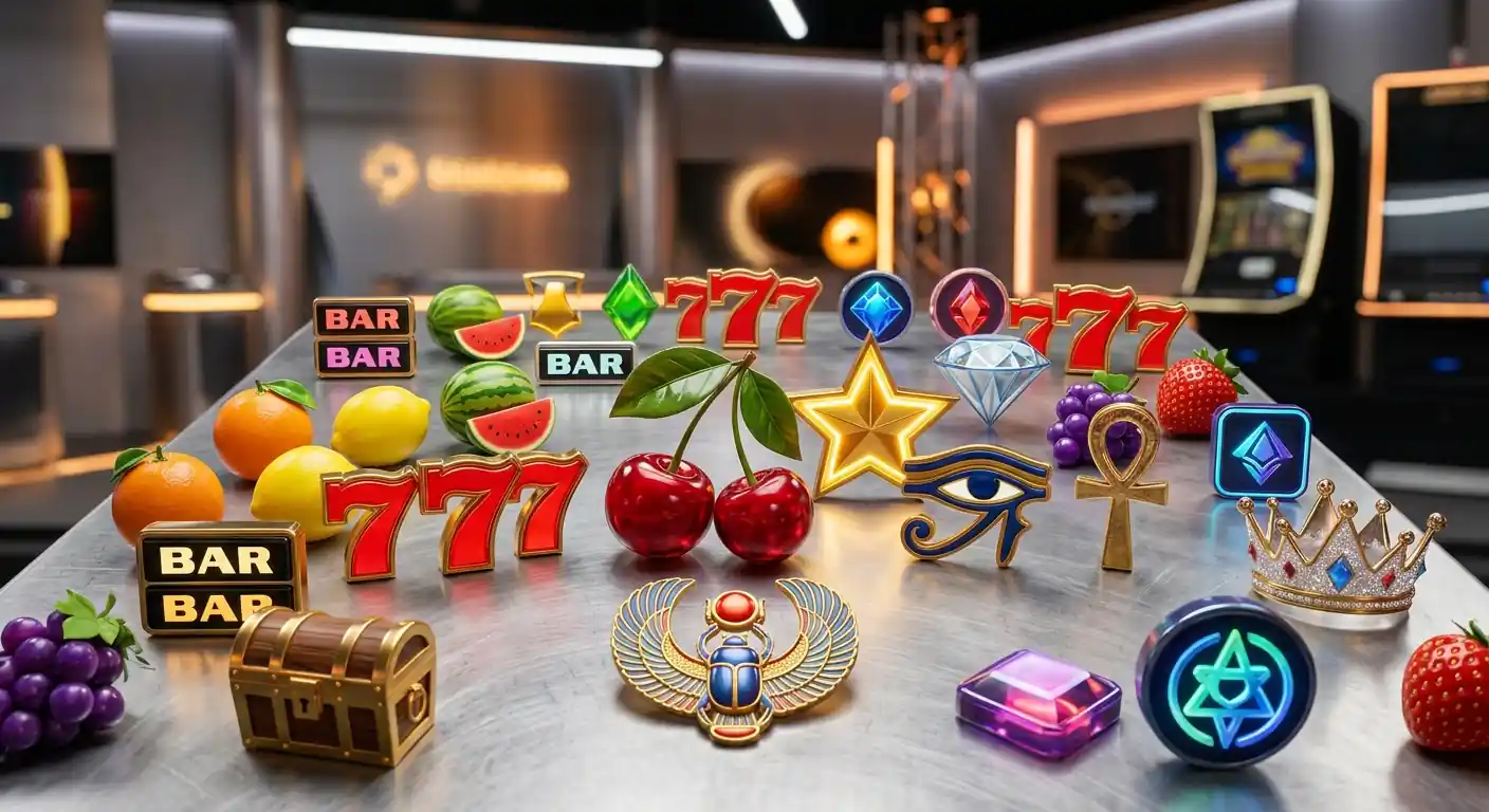 Verschiedene Provider-Logos und Spielautomaten-Symbole in neutraler Darstellung ohne Markennamen