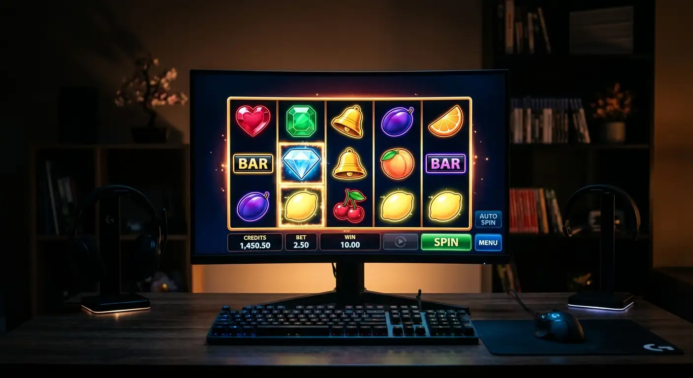 Generische Walzen eines Spielautomaten mit neutralen Symbolen auf einem Bildschirm