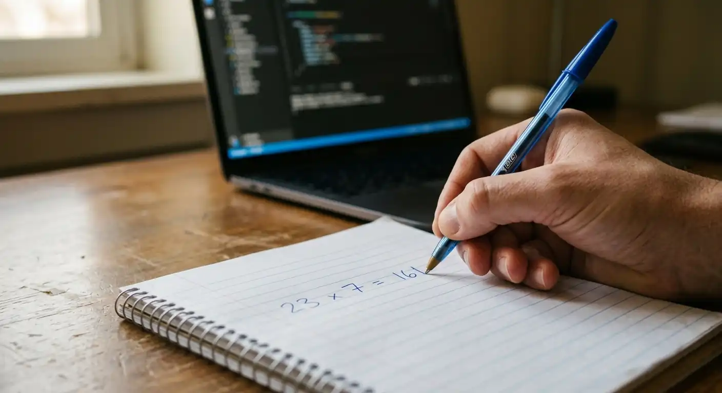 Notizblock mit handschriftlicher Umsatzberechnung eines Bonus