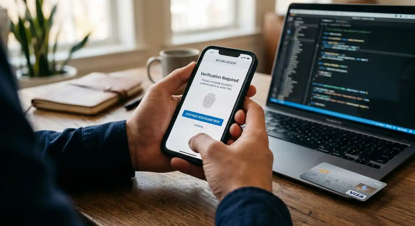 Visa-Karte mit 3D-Secure-Authentifizierung am Smartphone für sichere Casino-Zahlungen