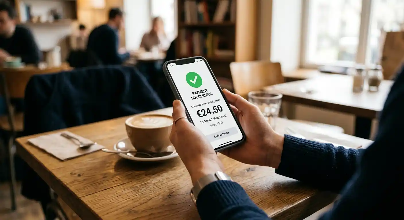 Person hält Smartphone mit Banking-App in der Hand